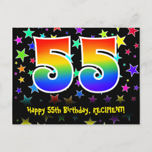 55. Geburtstag: Lustiges Sterne-Muster, Regenbogen Postkarte