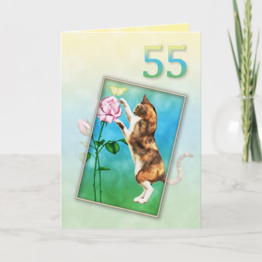 55. Geburtstag mit einer spielerischen Katze Karte (Vorderseite)