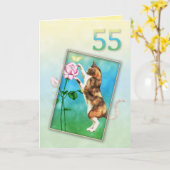 55. Geburtstag mit einer spielerischen Katze Karte (Gelbe Blume)