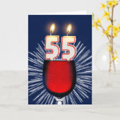 55. Geburtstag mit Wein und Kerzen Karte (Gelbe Blume)