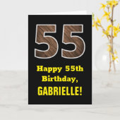 55. Geburtstag: Name, Imitate Holzkörnchen Muster  Karte (Gelbe Blume)