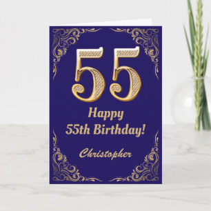 55. Geburtstag Navy Blue und Gold Glitzer Frame Karte