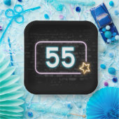 55. Geburtstag Neon Sign On Brick Pappteller (Party)