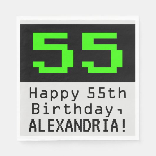 55. Geburtstag - Nerdy / Geeky Style "55" & Name Serviette (Vorderseite)