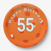 55. Geburtstag Orange Pickleball Pappteller (Vorderseite)