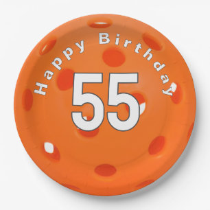 55. Geburtstag Orange Pickleball Pappteller