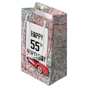 55. Geburtstag Retro Corvette auf Karte Kleine Geschenktüte