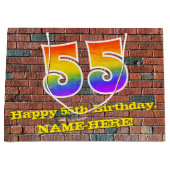 55. Geburtstag: Spaß, Graffiti-Inspiriert Regenbog Große Geschenktüte (Vorderseite)