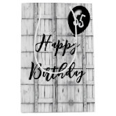 55. Geburtstag Symmetrisches Rustikales Holzmuster Mittlere Geschenktüte (Vorderseite)