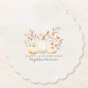 55. Geburtstag White Pumpkin Herbstlaubs Custom Untersetzer