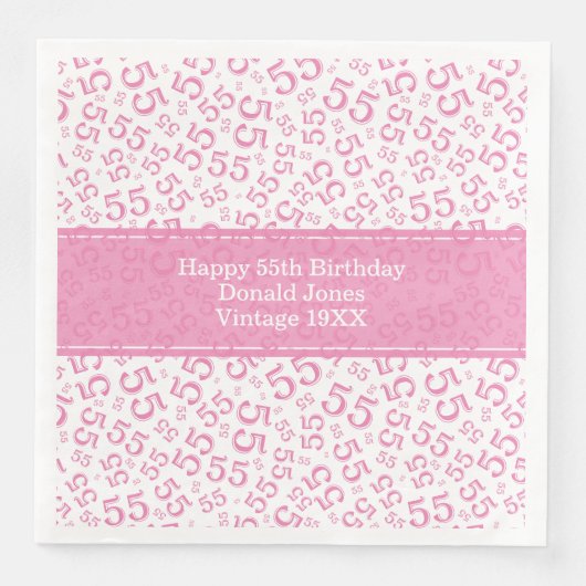 55. Geburtstag Zahlenmuster Rosa/Weiß Serviette (Vorderseite)
