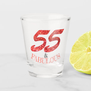 55. Geburtstags-Feier-korallenroter Glitzer Bokeh Schnapsglas