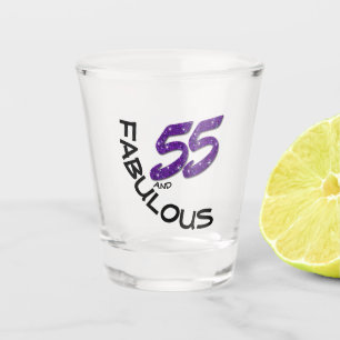 55. Geburtstags-Party-Feier-lila Glitzer Schnapsglas