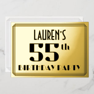 55. Geburtstagsfeier: Art Deco-Look „55“ und Name Folieneinladung
