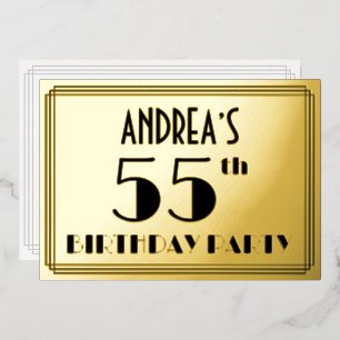 55. Geburtstagsparty — Art Deco Look "55" + Name Folieneinladung