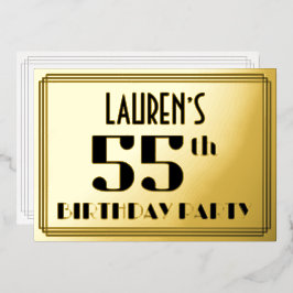 55. Geburtstagsparty: Art Deco Look "55" und Name Folieneinladung