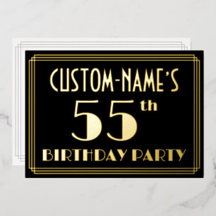 55. Geburtstagsparty: Art Deco Look "55", w/ Name Folieneinladung