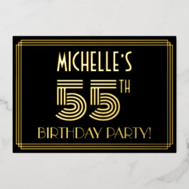 55. Geburtstagsparty — Art Deco Stil "55" + Name Folieneinladung