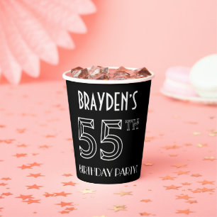 55. Geburtstagsparty: Art-Déco-Stil + Individuelle Pappbecher