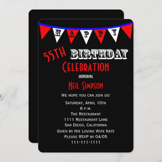 55. Geburtstagsparty Einladung Bejagung (Vorne/Hinten)
