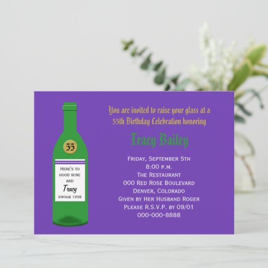 55. Geburtstagsparty Einladung Lila (Stehend Vorderseite)