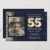 55. Geburtstagsparty Gold Blue Einladung (Vorne/Hinten)