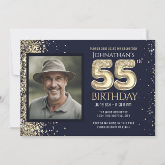 55. Geburtstagsparty Gold Blue Einladung