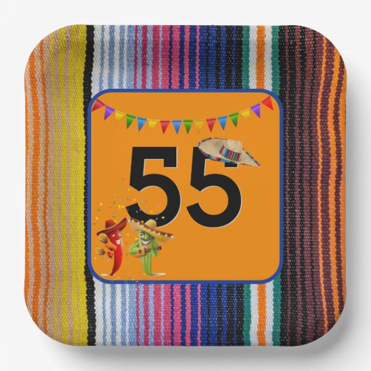 55. Geburtstagsparty Mexikanisches Design Pappteller (Vorderseite)