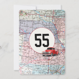 55. Geburtstagsparty Red Retro Truck Einladung