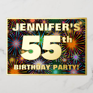 55. Geburtstagsparty — Spaß, farbenfrohe Feuerwerk Folieneinladung