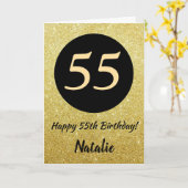 55. Happy Birthday Black and Gold Glitzer Card Karte (Gelbe Blume)
