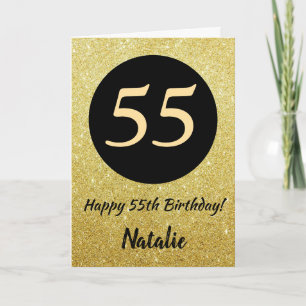 55. Happy Birthday Black and Gold Glitzer Card Karte