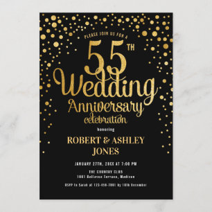 55. Hochzeitstag - Black & Gold Einladung