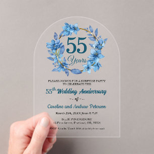 55. Hochzeitstag Blue Floral Surprise  Acryleinladungen