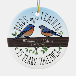 55. Hochzeitstag, Bluebirds of a Feather Keramik Ornament