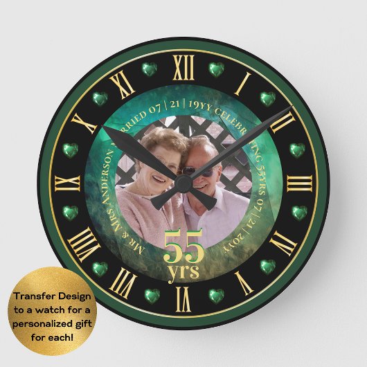 55. Hochzeitstag FOTO Geschenk Emerald Green Runde Wanduhr