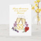55. Hochzeitstag für Ehemann mit Champagner Karte (Gelbe Blume)