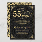 55. Hochzeitstag - Gold Black Damask Einladung (Vorne/Hinten)