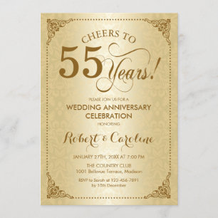 55. Hochzeitstag - Gold Damast Einladung