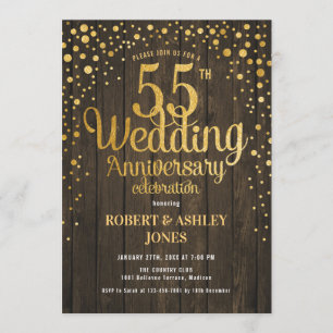 55. Hochzeitstag - Holz & Gold Einladung
