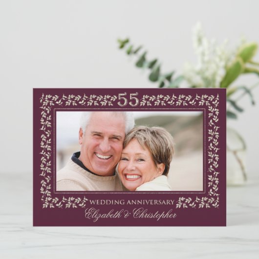 55. Hochzeitstag Pflaumenbronze-Foto Einladung (Stehend Vorderseite)