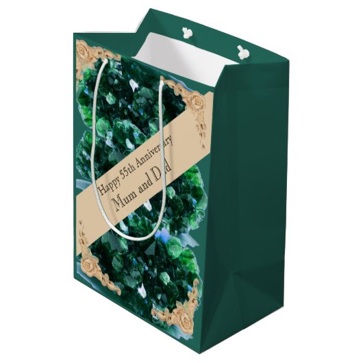 55. Hochzeitstag Smarald Mittlere Geschenktüte (Rückseite Schrägansicht)