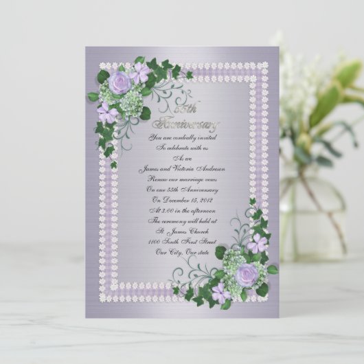 55. Hochzeitstag Verlängerung Lavender Einladung (Stehend Vorderseite)