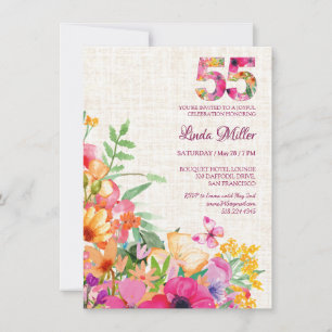 55 Jahre Blumen Florales Leinen 55. Geburtstag Einladung