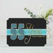 55 JAHRE GEBURTSTAG PARTEI EINLADUNG AQUA/SCHWARZ (Stehend Vorderseite)