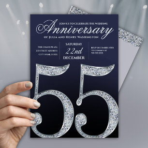 55. Jubiläum Diamant Silber Navy Blau Modern Einladung
