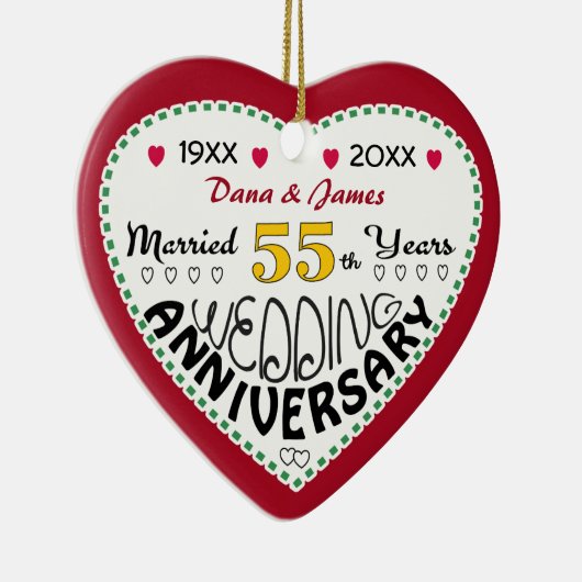 55. Jubiläum Geschenk Herz geformt Weihnachten Keramikornament (Rechts)