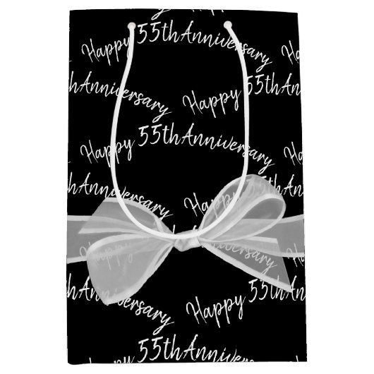 55. Jubiläumsbow auf schwarz Mittlere Geschenktüte (Vorderseite)