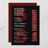 55. Modern Modern Birthday Schwarz-weiß Red Templa Einladung (Vorne/Hinten)