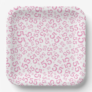 55. Pink-Weißes Zufallszahlenmuster Pappteller